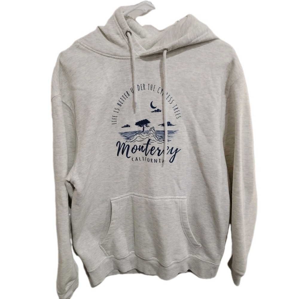 Monterey CA Hoodie Lane 7 Sz Large Grey Lone Cypress Trees Graphic Souvenir